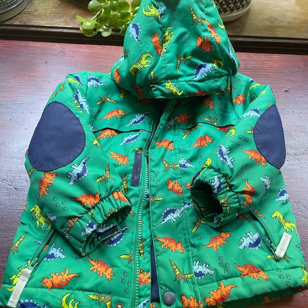 2T Cat & Jack Green winter Jacket with Dinosaur Print